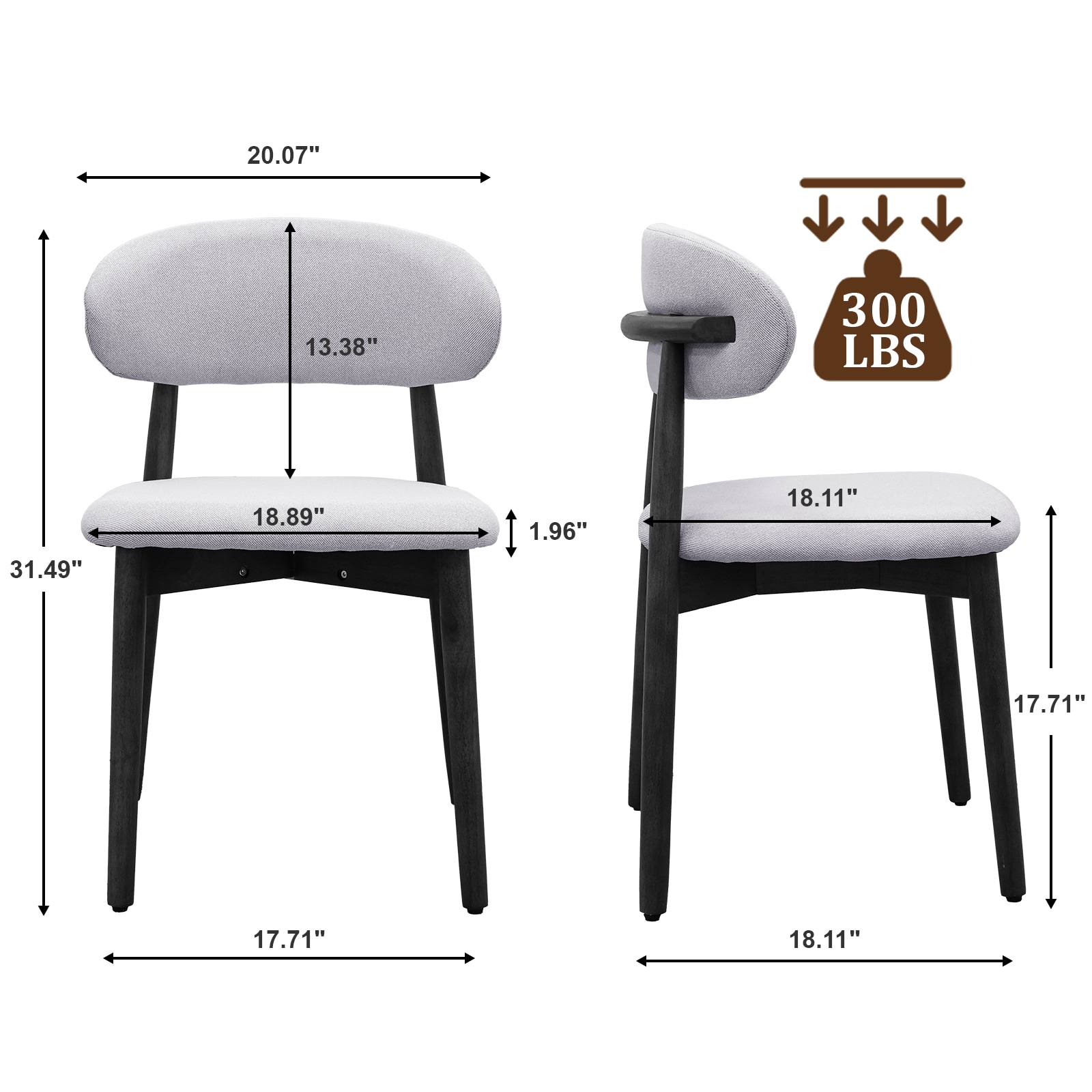 Washed Blue Cotton-Linen Fabric Upholstered Dining Chair With Black Solid Wood Legs, Armless Chair Set Of 4 For Kitchen, Restaurant, Living, Meeting Room_voghion.com